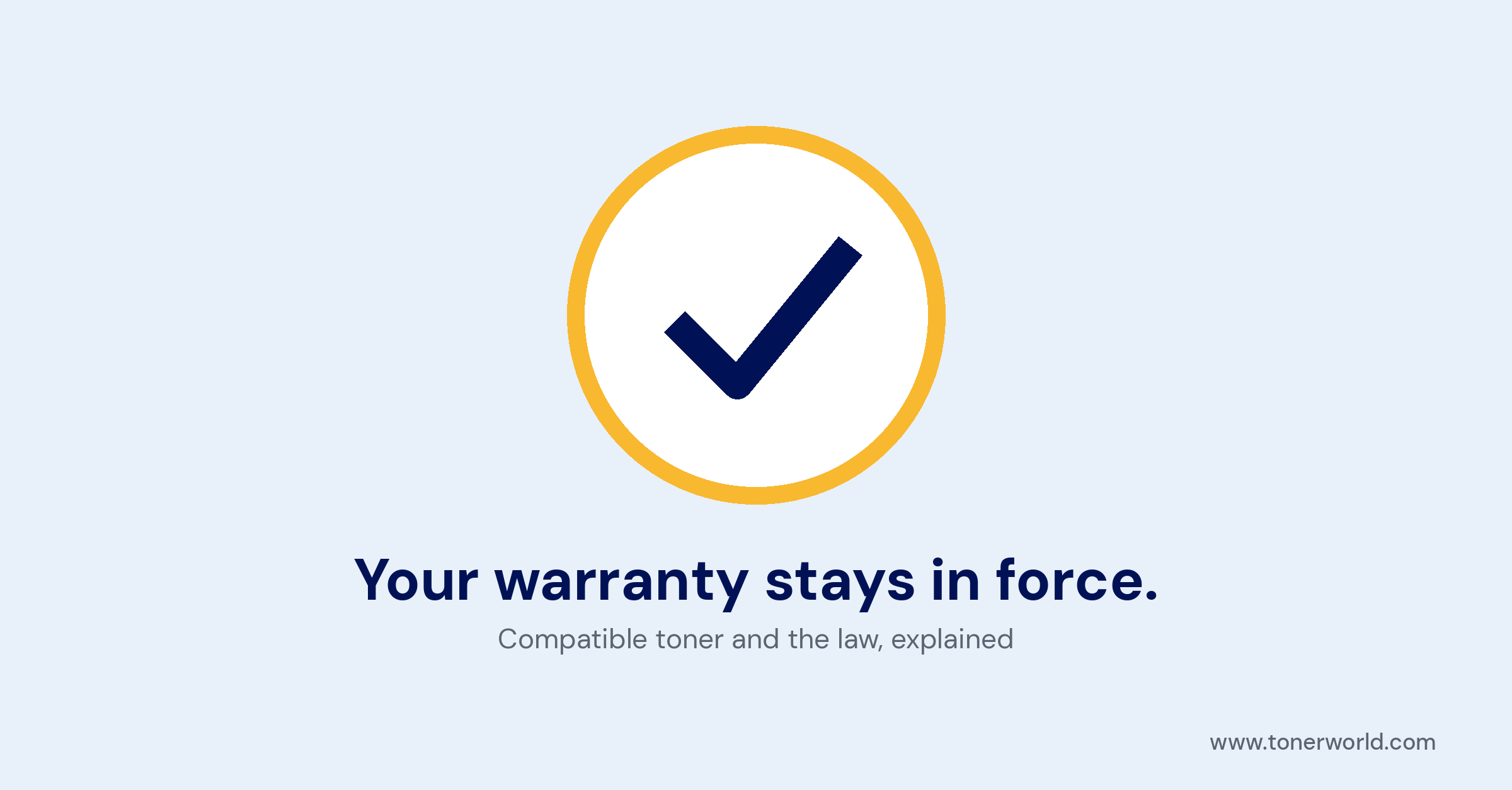 Gold ring with a navy checkmark and the line Your warranty stays in force